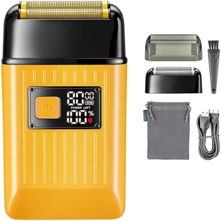 GeRRiT Electric Shavers for Bald Men, Electric Shaver Professional Razor Beard Trimmer Shaving Machine Waterproof Rechargeable Foil Shaver (Color : Yellow)