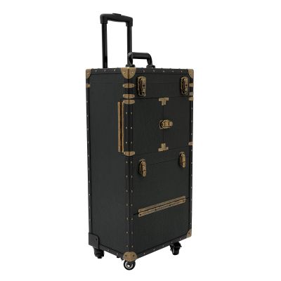 BINELUCOLU Rolling Makeup Train Case, Cosmetic Trolly with Lockable Wheels Make up Travel Case Barber Case Hairdressing Travel Case Holds 33.07-44.09 lbs (Black)