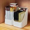 Ddewing Desktop Storage Box Slanted Cosmetic Makeup Organizer Multi Purpose Plastic Storage Sundries Dustproof Portable Bathroom Transparent Storage Box for Home (White) view 3