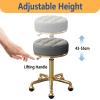 PERBERCH 2pcs Round Rolling Stool, PU Leather Height Adjustable 360 Swivel Chairs, Home Beauty Salons Spa Stools, Titanium Gold 5 Claws with Wheels(Color:Light Gray) (Light Gray) view 4