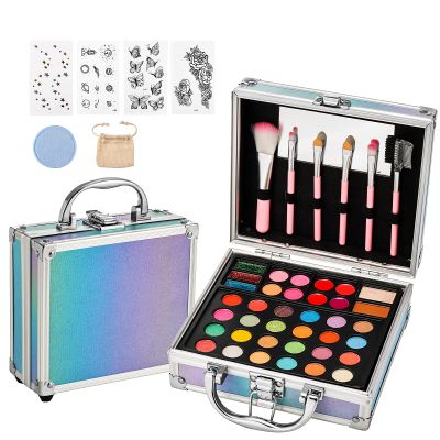 Anpro All-In-One Makeup Kit for Girls 10-12 with Case, Pro Teen Makeup Set, Tween Makeup Kit, Full Starter Make Up Kit with Brushes, Eyeshadow Palette, Blushes, Glitter Gel, Temporary Tattoo Stickers