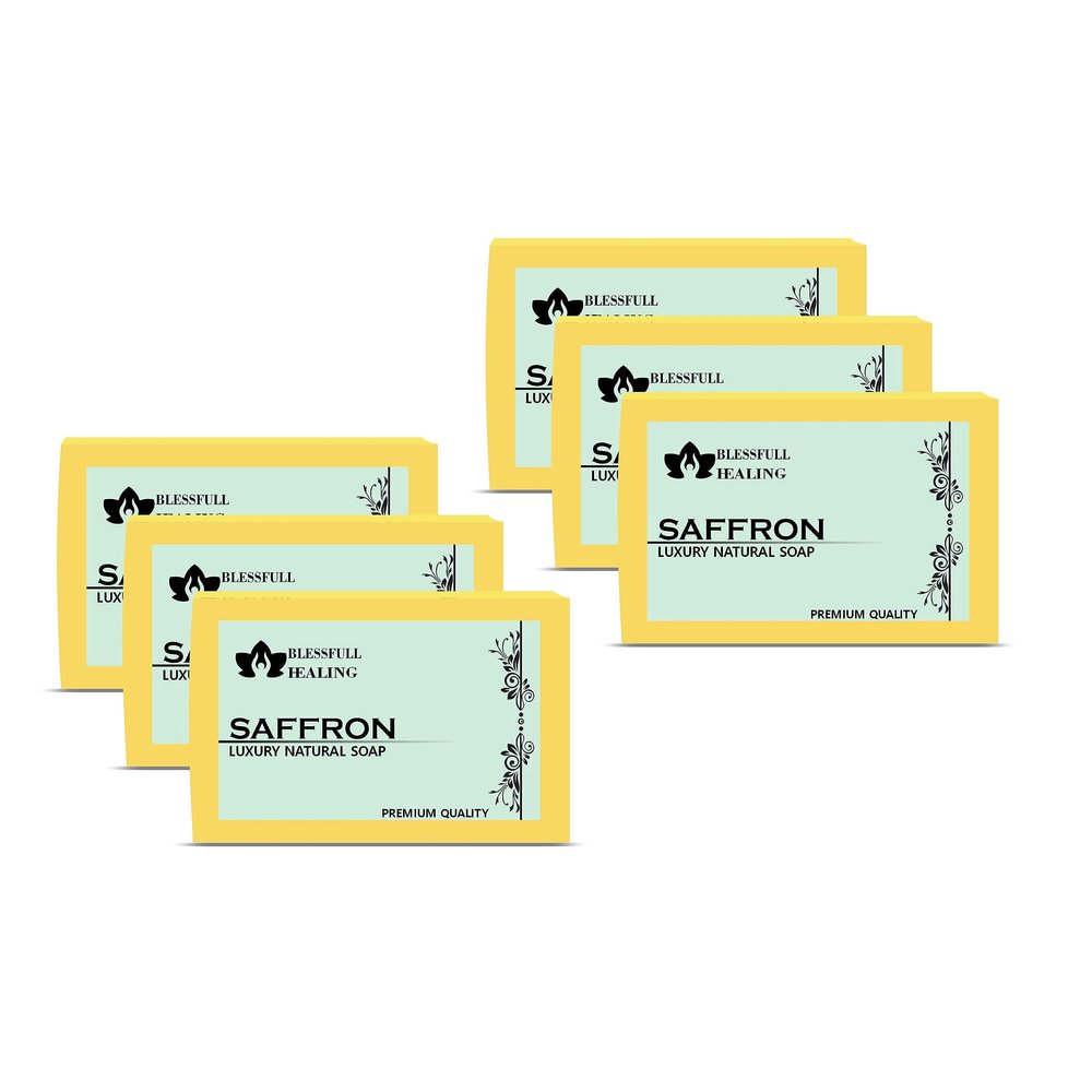 Blessfull Healing Luxury Saffron Handmade Natural Soap Bars (125 Gram / 4.4 OZ) (Pack Of 6)