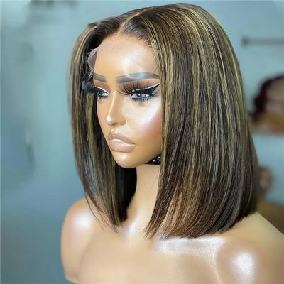 oulaer Short Straight Bob Pixie Cut 13x6 HD Lace Front Wigs Human Hair 1B4T27 Highlight Honey Blonde Lace Front Wigs Pre Plucked With Baby Hair Ombre Bob Wigs For Women 150% Density 10Inch