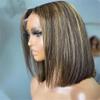 oulaer Short Straight Bob Pixie Cut 13x6 HD Lace Front Wigs Human Hair 1B4T27 Highlight Honey Blonde Lace Front Wigs Pre Plucked With Baby Hair Ombre Bob Wigs For Women 150% Density 10Inch view 2
