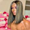 oulaer Short Straight Bob Pixie Cut 13x6 HD Lace Front Wigs Human Hair 1B4T27 Highlight Honey Blonde Lace Front Wigs Pre Plucked With Baby Hair Ombre Bob Wigs For Women 150% Density 10Inch view 4