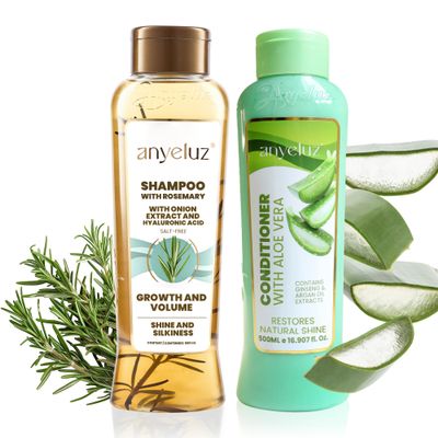 ANYELUZ Rosemary Shampoo and Aloe Conditioner Set, Volume and Hydration for your Hair, with Hyaluronic, Argan Oil and Rosemary, Moisturizes and Enhances Shine