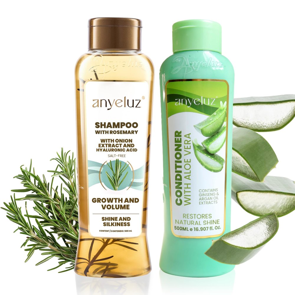 ANYELUZ Rosemary Shampoo and Aloe Conditioner Set, Volume and Hydration for your Hair, with Hyaluronic, Argan Oil and Rosemary, Moisturizes and Enhances Shine