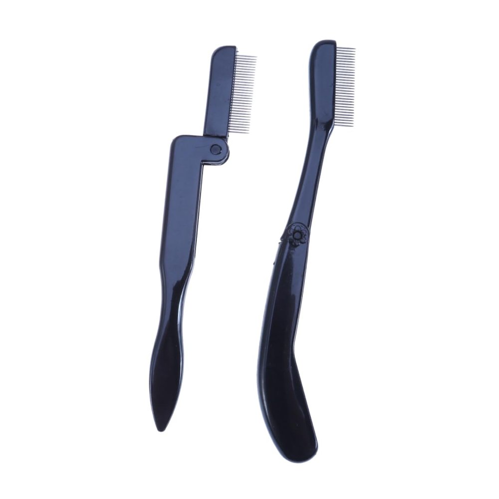 SKISUNO 2pcs Stainless Steel Eyebrow Wand Fine Pins Plastic Handle Folding Eyebrow Comb for Makeup