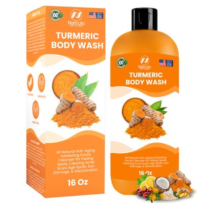 Turmeric Body Wash  Skin Brightening Turmeric Soap for Dark Spots, Hyperpigmentation  Exfoliating Turmeric Face Wash Reduces Acne, Scars, & Cleanses Skin  Natural Turmeric Liquid Soap Made in USA
