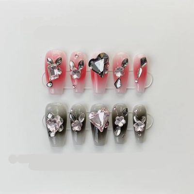 ZIIVIEVS Heavy Industry Collection Phototherapy Handmade Nail Wearing Light Luxury Full Diamond Nail Wearing Finished Nail Stickers (Size : 551, Color : M)