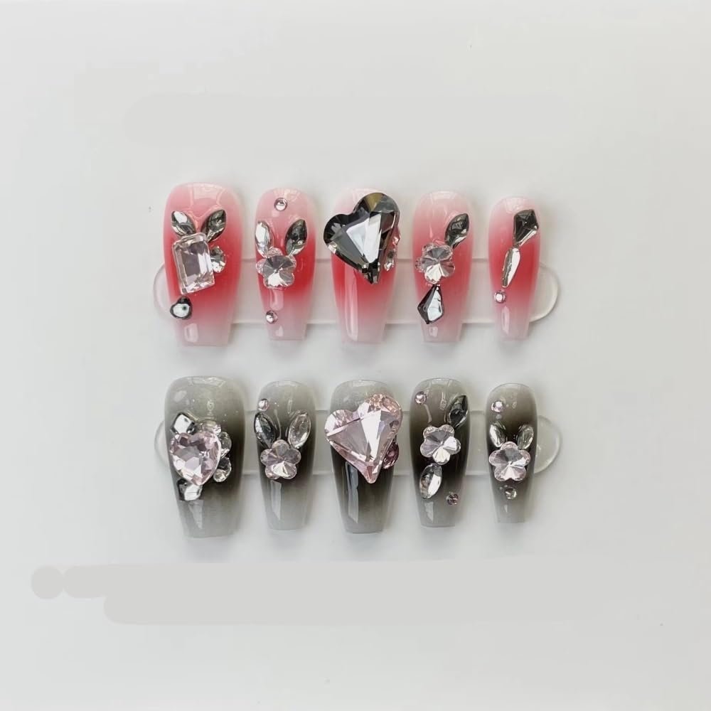 ZIIVIEVS Heavy Industry Collection Phototherapy Handmade Nail Wearing Light Luxury Full Diamond Nail Wearing Finished Nail Stickers (Size : 551, Color : M)
