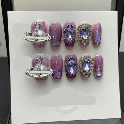ZIIVIEVS Heavy Industry Collection Phototherapy Handmade Nail Wearing Light Luxury Full Diamond Nail Wearing Finished Nail Stickers (Size : 609, Color : L)