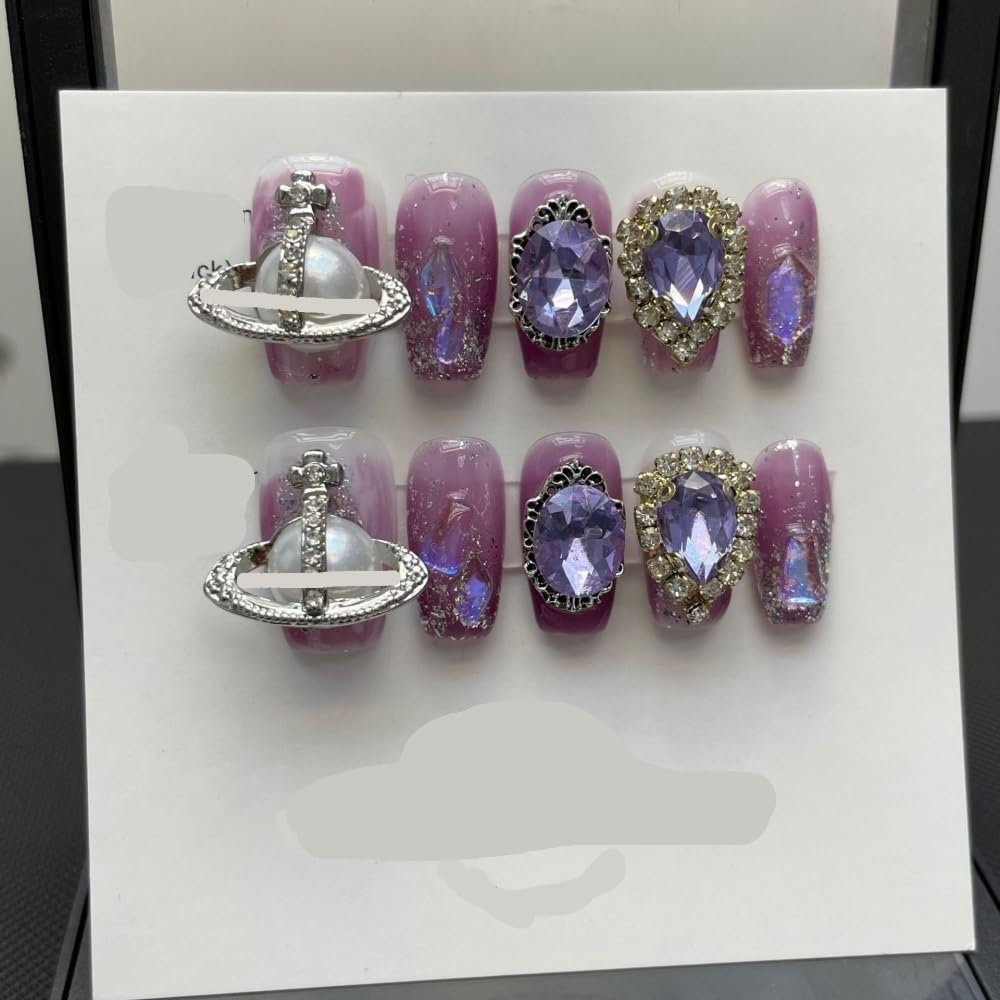 ZIIVIEVS Heavy Industry Collection Phototherapy Handmade Nail Wearing Light Luxury Full Diamond Nail Wearing Finished Nail Stickers (Size : 609, Color : L)