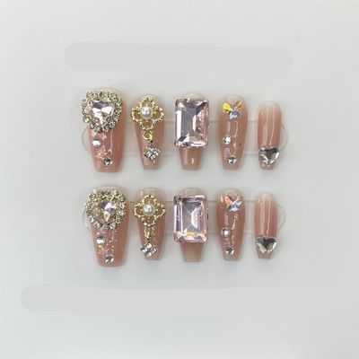 Heavy Industry Collection Phototherapy Handmade Nail Wearing Light Luxury Full Diamond Nail Wearing Finished Nail Stickers (Size : 615, Color : L)