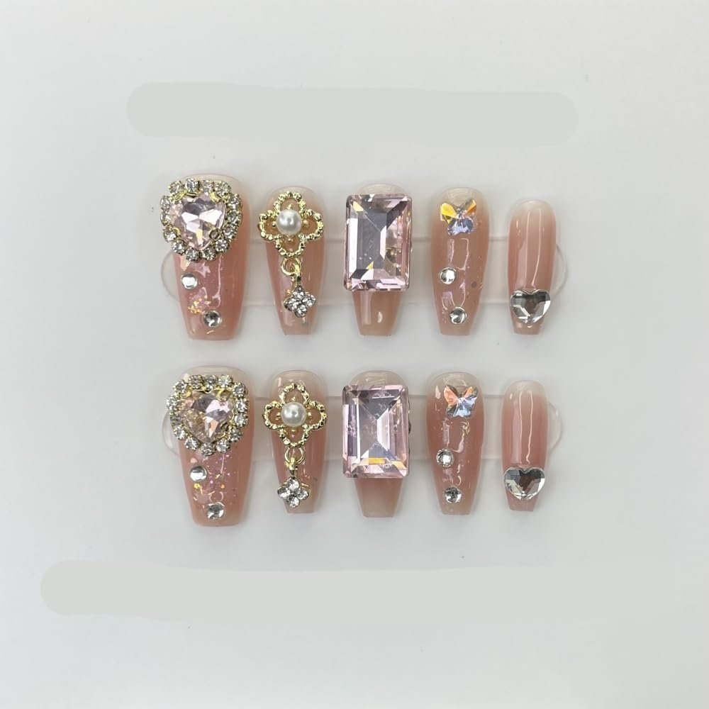 Heavy Industry Collection Phototherapy Handmade Nail Wearing Light Luxury Full Diamond Nail Wearing Finished Nail Stickers (Size : 615, Color : L)