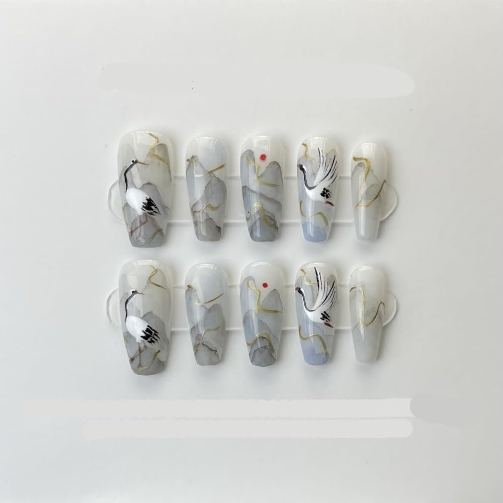 ZIIVIEVS Heavy Industry Collection Phototherapy Handmade Nail Wearing Light Luxury Full Diamond Nail Wearing Finished Nail Stickers (Size : 581, Color : L)