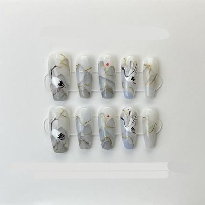 Heavy Industry Collection Phototherapy Handmade Nail Wearing Light Luxury Full Diamond Nail Wearing Finished Nail Stickers (Size : 581, Color : S)