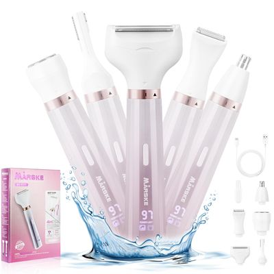 Electric Razors Shavers for Women, Bikini Trimmer 5 in 1 Lady Electric Shaver Razor Wet/Dry Face Razors for Face Nose Eyebrow Arms Armpit Legs Pubic Hair Area Painless Facial Hair Removal for Women