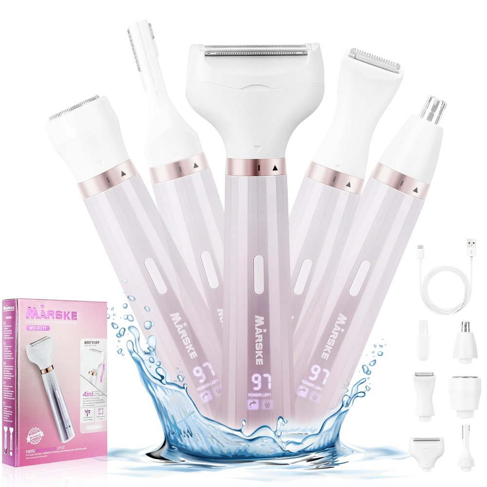 Electric Razors Shavers for Women, Bikini Trimmer 5 in 1 Lady Electric Shaver Razor Wet/Dry Face Razors for Face Nose Eyebrow Arms Armpit Legs Pubic Hair Area Painless Facial Hair Removal for Women