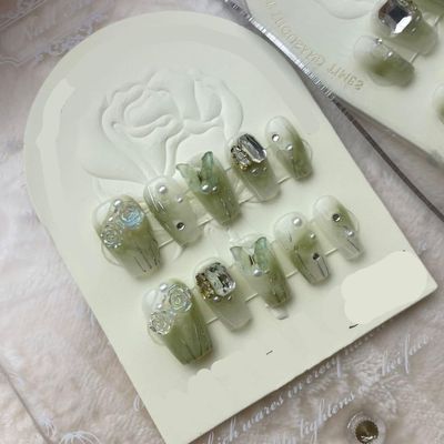 ZIIVIEVS Heavy Industry Collection Phototherapy Handmade Nail Wearing Light Luxury Full Diamond Nail Wearing Finished Nail Stickers (Size : 521, Color : XS)