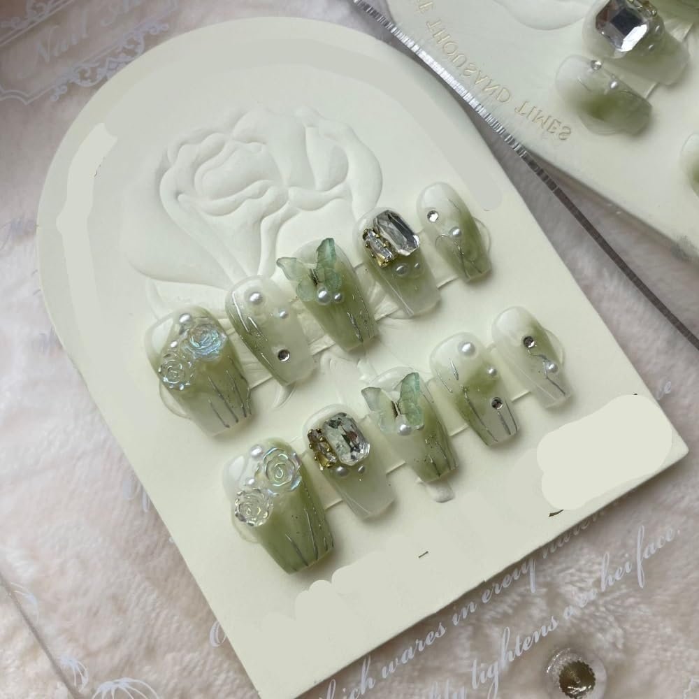 ZIIVIEVS Heavy Industry Collection Phototherapy Handmade Nail Wearing Light Luxury Full Diamond Nail Wearing Finished Nail Stickers (Size : 521, Color : XS)