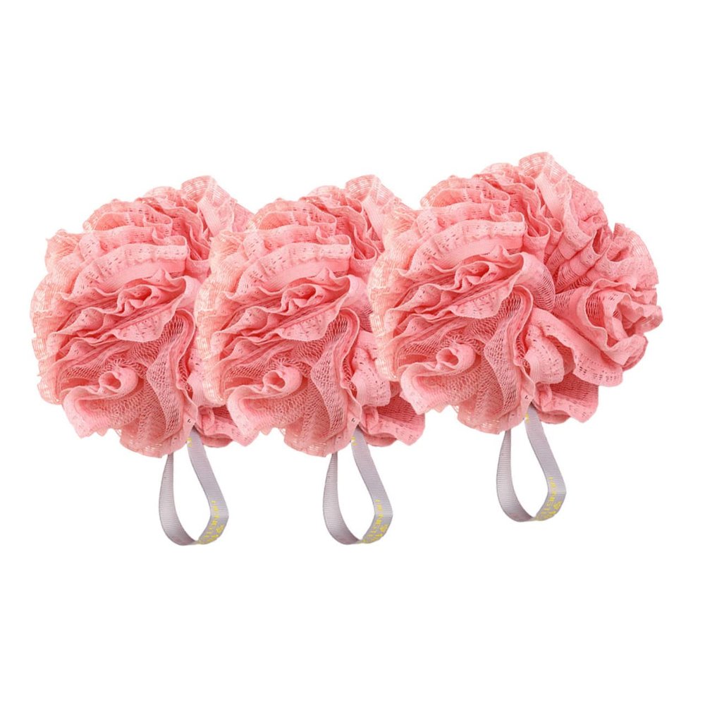 Mikinona 3pcs Bath Flower Bath Ball Shower Mesh Ball Brush Body Sponge Scrubber Poufs for Women Men Professional Accessories