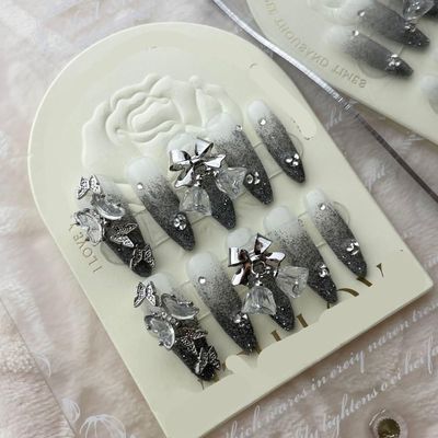 ZIIVIEVS Heavy Industry Collection Phototherapy Handmade Nail Wearing Light Luxury Full Diamond Nail Wearing Finished Nail Stickers (Size : 596, Color : M)
