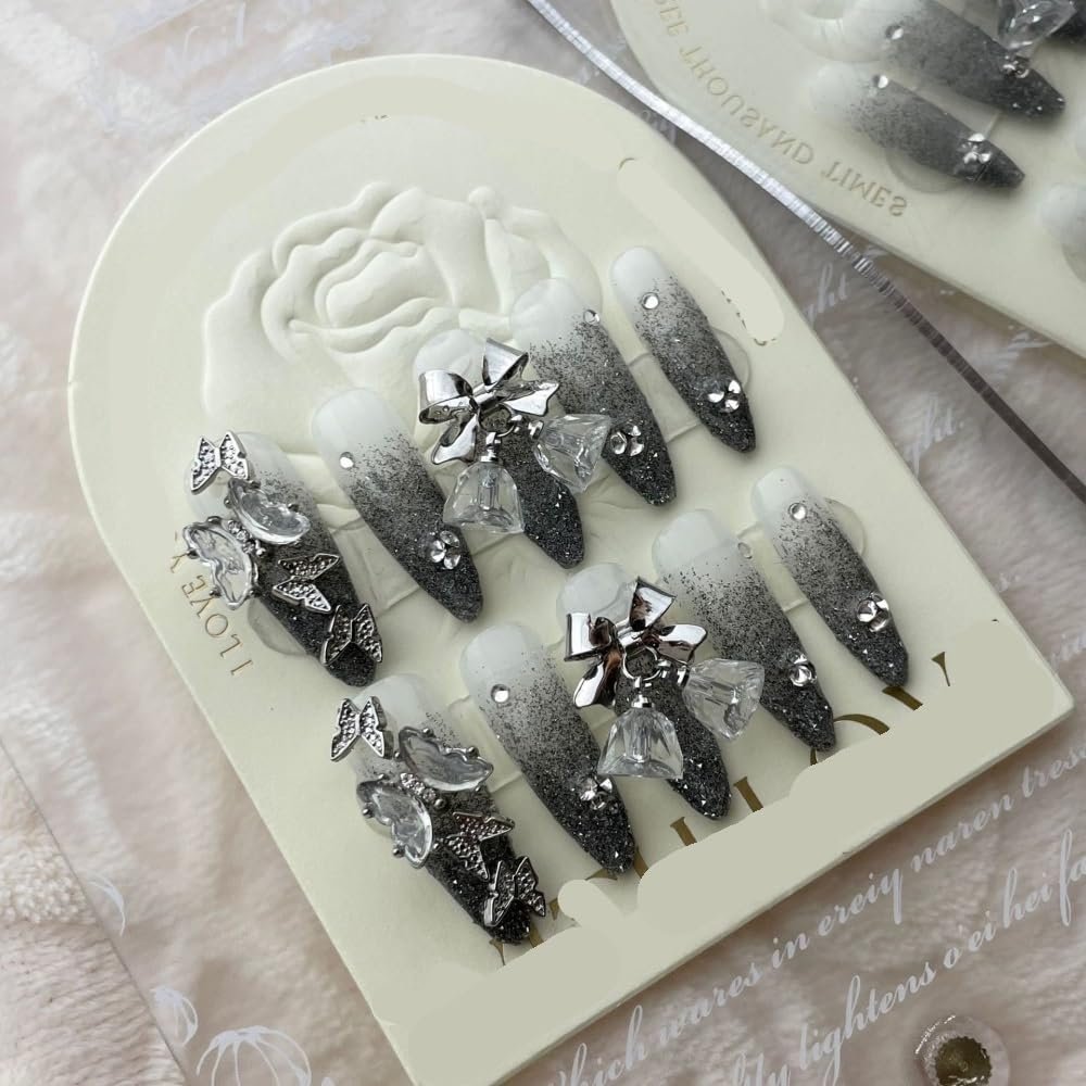 ZIIVIEVS Heavy Industry Collection Phototherapy Handmade Nail Wearing Light Luxury Full Diamond Nail Wearing Finished Nail Stickers (Size : 596, Color : M)
