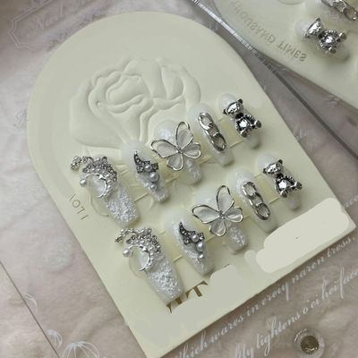 Heavy Industry Collection Phototherapy Handmade Nail Wearing Light Luxury Full Diamond Nail Wearing Finished Nail Stickers (Size : 612, Color : L)