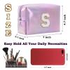 Hbhpov A-Z Personalized Initial Letter Makeup Bag Organizer,Waterproof PU Leather Chenille Letter Cosmetic Pouch Bag Travel Portable Toiletry Bag,Gift Ideal for Teen Girls Women Birthday Friend Mom view 2