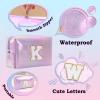 Hbhpov A-Z Personalized Initial Letter Makeup Bag Organizer,Waterproof PU Leather Chenille Letter Cosmetic Pouch Bag Travel Portable Toiletry Bag,Gift Ideal for Teen Girls Women Birthday Friend Mom view 4
