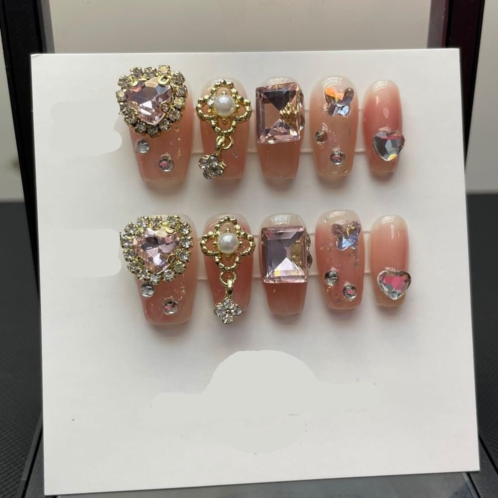 Heavy Industry Collection Phototherapy Handmade Nail Wearing Light Luxury Full Diamond Nail Wearing Finished Nail Stickers (Size : 630, Color : XS)