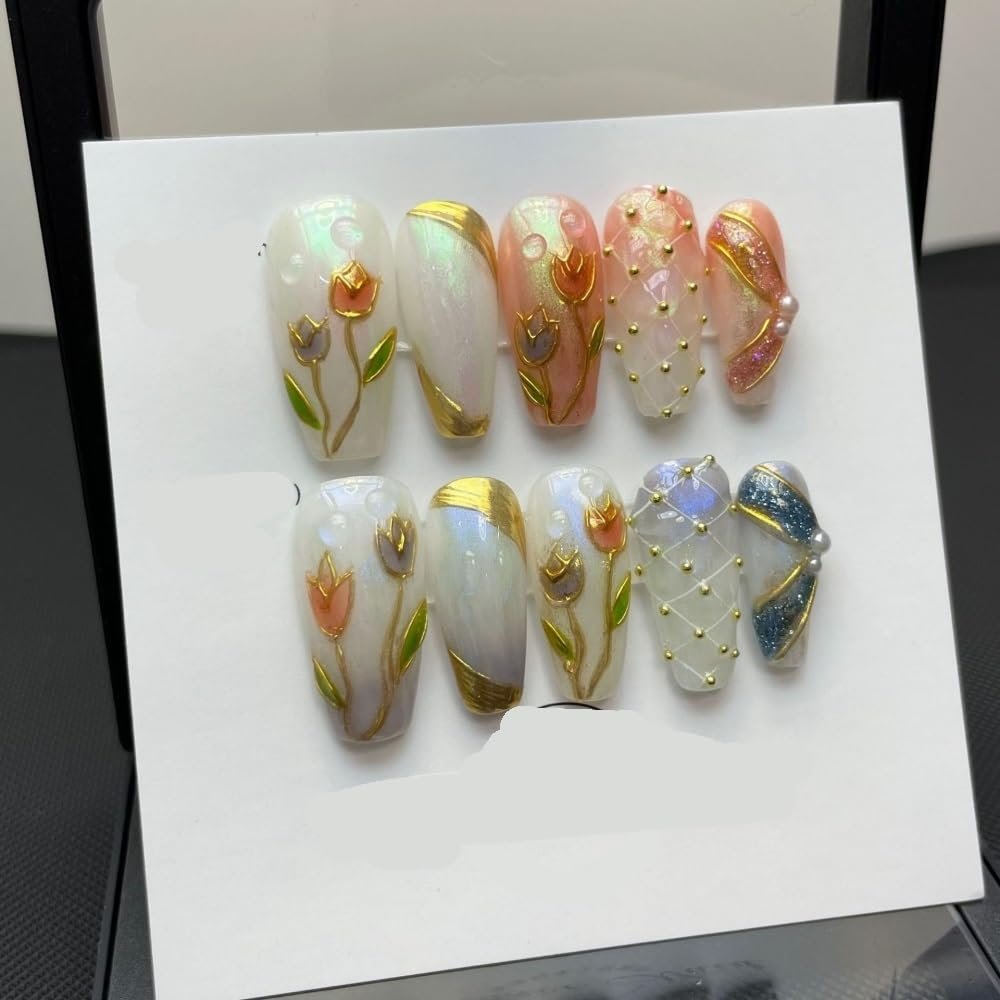 ZIIVIEVS Heavy Industry Collection Phototherapy Handmade Nail Wearing Light Luxury Full Diamond Nail Wearing Finished Nail Stickers (Size : 40, Color : XS)
