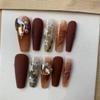 ZIIVIEVS New Handmade nail salons, wearing fake nail patches, Chinese ink style coffee color retro sparkling diamonds, 10PCS (Size : L) view 1