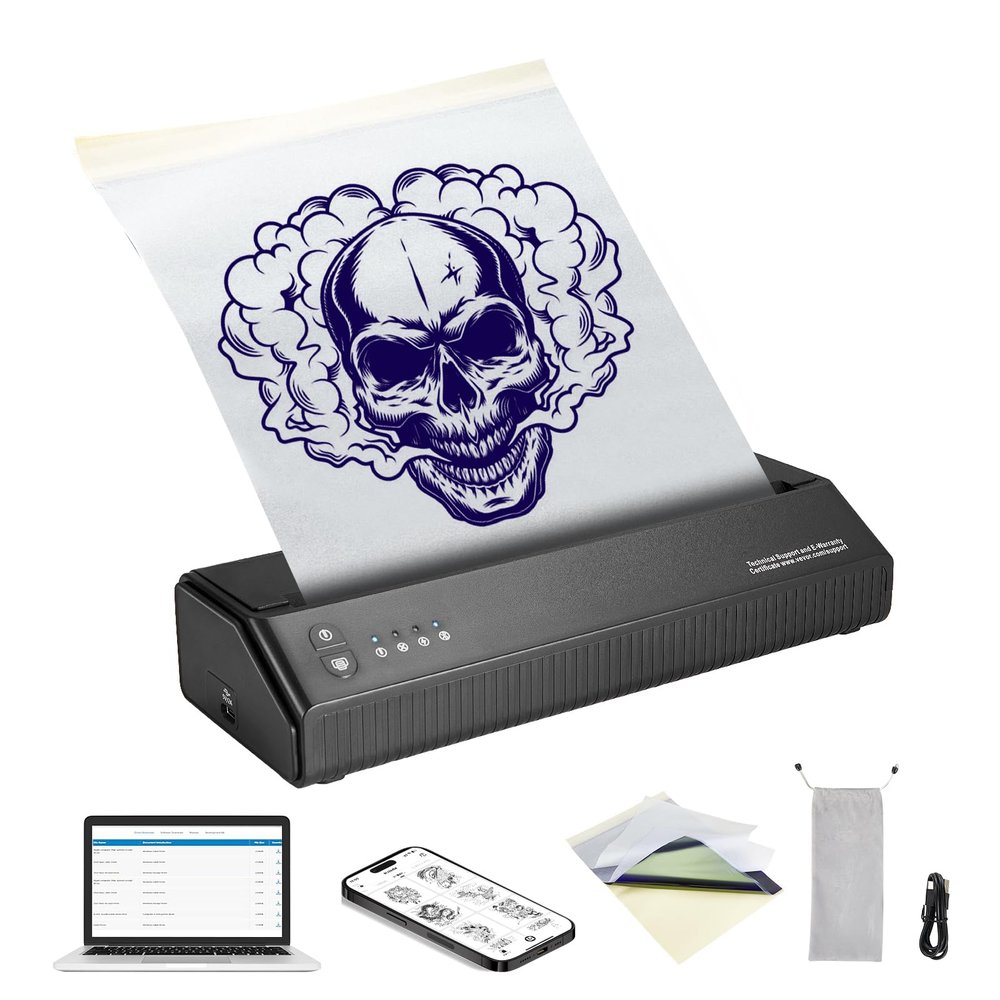 VEVOR Tattoo Stencil Printer, Wireless Bluetooth Tattoo Printer Transfer Stencil Machine with 10Pcs Transfer Paper, Compatible for iOSAndroid Phone, iPadPC (with Storage Bag)