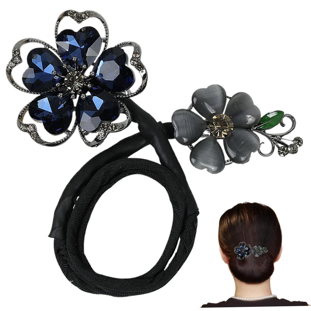 1PC Hair Bun Maker Exquisite Crystal Flower Hair Clip Fashionable Bun Maker for Long Hair Elegant Women Hairstyles Accessories, Black