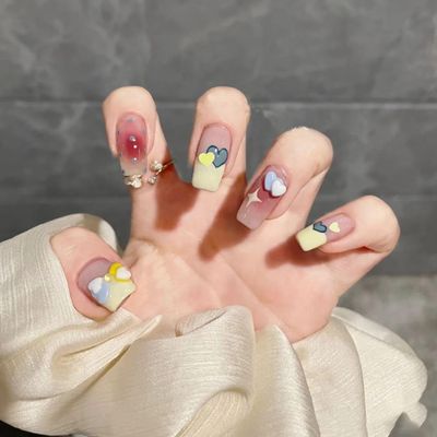 Handmade contrasting love graffiti for white and cute manicure, handmade wearing nails, contrasting love fake nails, 10PCS (Size : S)