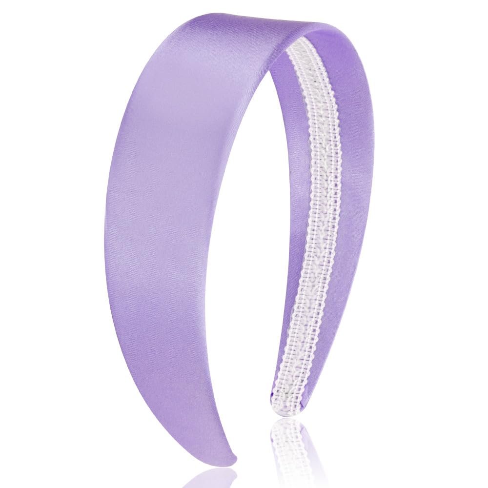 AHONEY Purple Headband for Women Satin Silk Headband Non Slip 1.57" Wide Plain Head Band Solid Hair Band