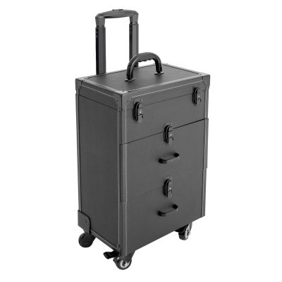 AJLVDY On-the-go Storage Case with Key Roller, Makeup Suitcase Large Capacity, Makeup Suitcase with 4 Wheels Suitable for Manicurist Makeup Artist Beginners and Professionals,Black