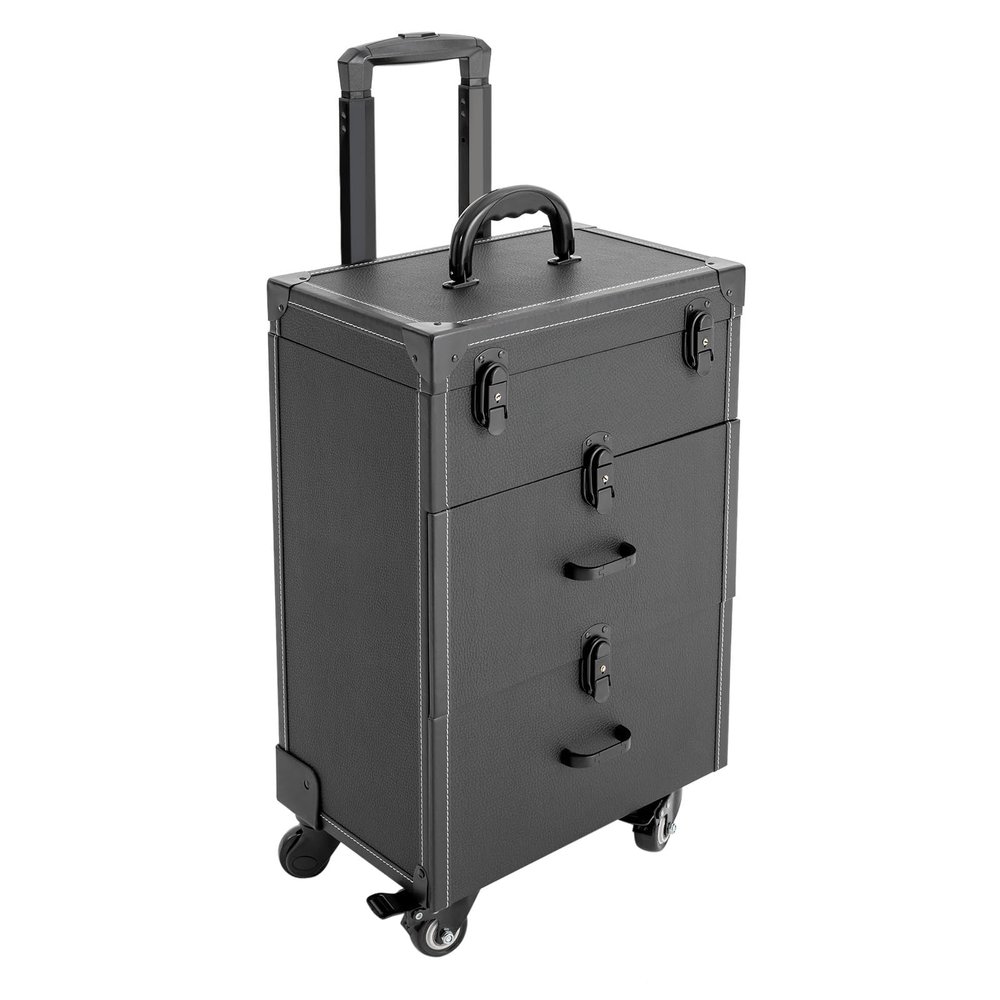 AJLVDY On-the-go Storage Case with Key Roller, Makeup Suitcase Large Capacity, Makeup Suitcase with 4 Wheels Suitable for Manicurist Makeup Artist Beginners and Professionals,Black