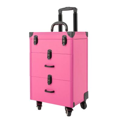 AJLVDY On-the-go Storage Case with Key Roller, Makeup Suitcase Large Capacity, Makeup Suitcase with 4 Wheels Suitable for Manicurist Makeup Artist Beginners and Professionals,Rose red, Rosered