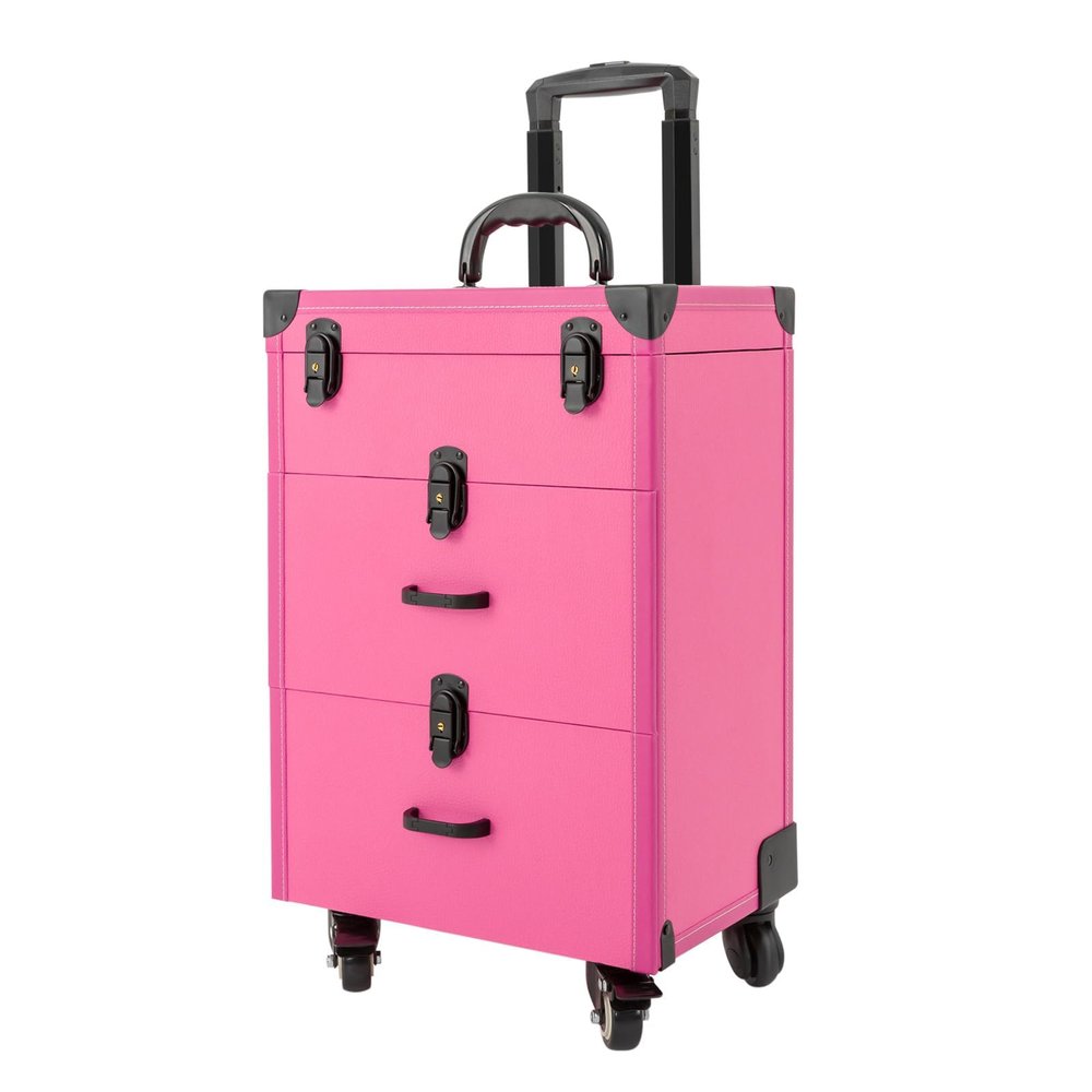 AJLVDY On-the-go Storage Case with Key Roller, Makeup Suitcase Large Capacity, Makeup Suitcase with 4 Wheels Suitable for Manicurist Makeup Artist Beginners and Professionals,Rose red, Rosered