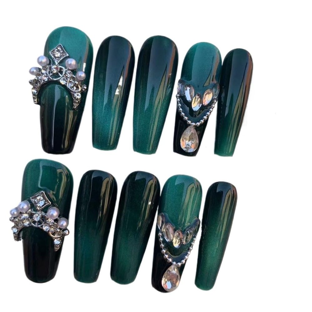 Handmade Wearing Armor Extension T Yumeiren Advanced Transparent and Flawless Emerald Cat Eye Nail Patch 10PCS(M)