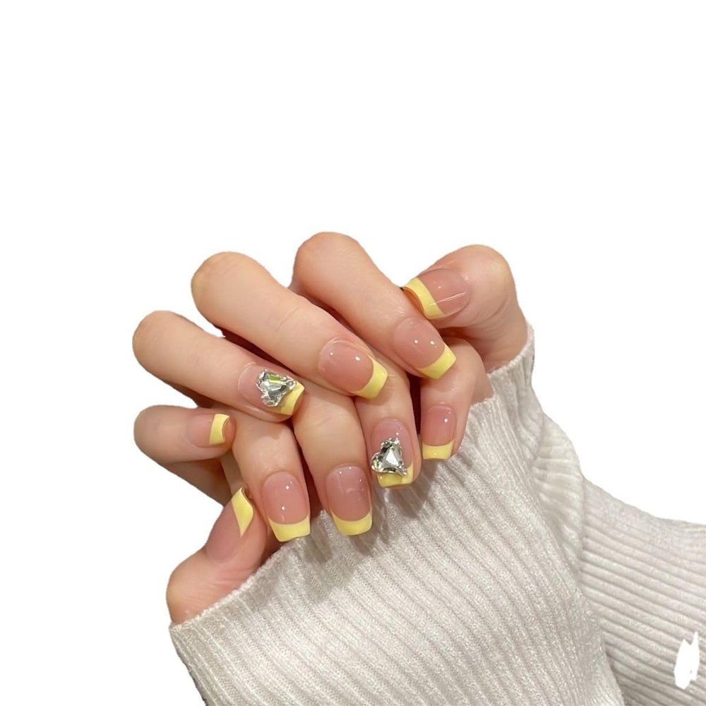 Handmade nail art, wearing nails, wearing lemon heart transparent small and fresh nail patches, fake nail art, 10PCS(M)