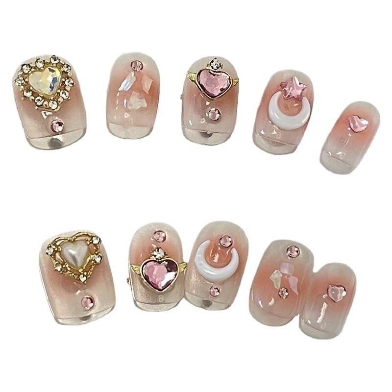 ZIIVIEVS Handmade Wearing Nail Whitening Advanced Short Nail Design Detachable Teenage Heart Nail Pieces 10PCS (Size : S)