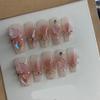 Handmade nail enhancement patch New pink powder blusher aurora camellia removable false nail patch 10PCS (Size : XS) view 1
