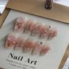 Handmade nail enhancement patch New pink powder blusher aurora camellia removable false nail patch 10PCS (Size : XS) view 2