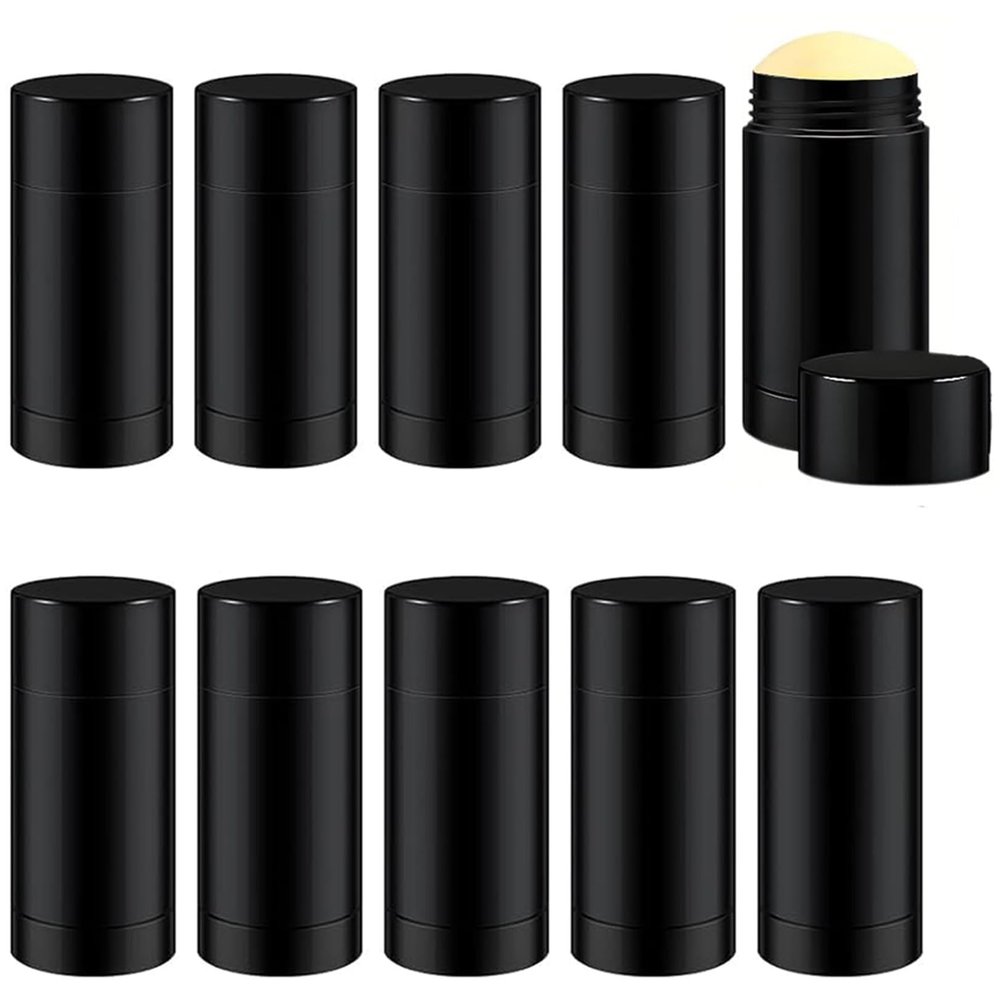 Minsily 10 Pcs Empty Deodorant Containers Twist Up Filling Stick Plastic Deodorant Container Round Balm Tubes Refillable Deodorant Bottles for DIY Deodorant Tubes Lipstick Crayon Chapstick(75ml Black)