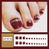 24 Pcs Wine Red Press on Toenails for Women Summer Short Toe False Nails Full Cover Toe nail Press on Fashion Nails Shiny Fake toenails Acrylic Nails Diamond Design Glossy Gold Lines Stick on Toenails view 2
