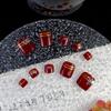 24 Pcs Wine Red Press on Toenails for Women Summer Short Toe False Nails Full Cover Toe nail Press on Fashion Nails Shiny Fake toenails Acrylic Nails Diamond Design Glossy Gold Lines Stick on Toenails view 4